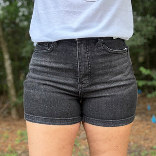 | Bambi | Judy Blue High Waisted Tummy Control Black Denim Shorts