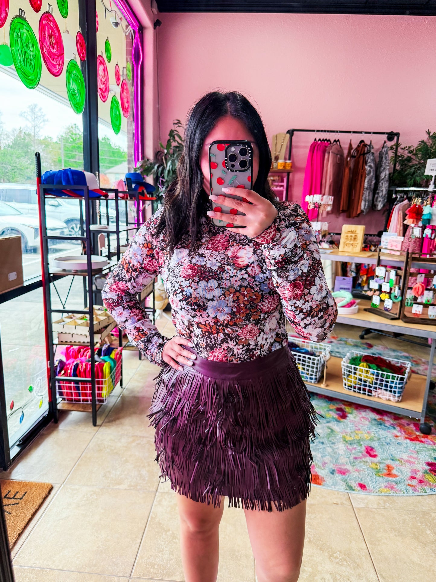 Vegan Leather Fringe Mini Skirt