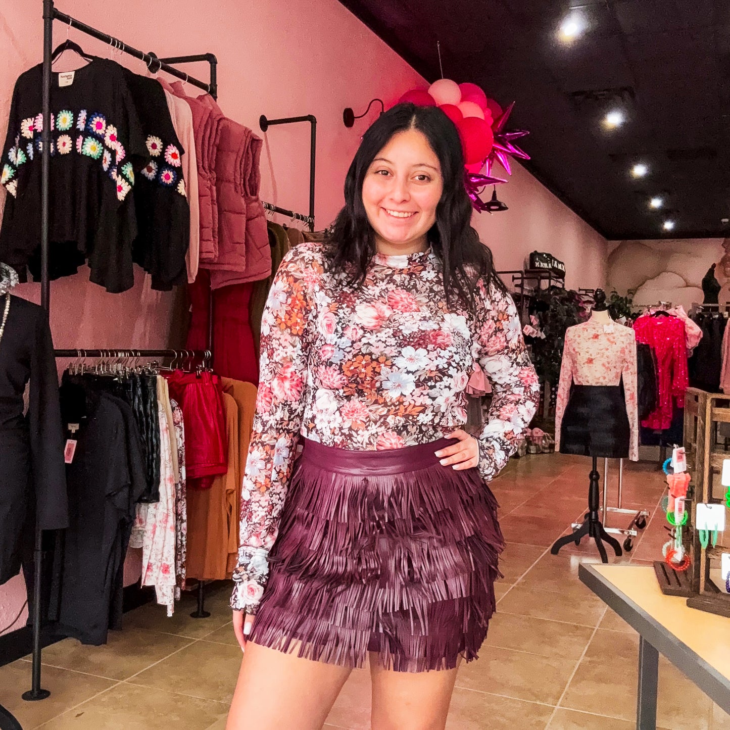 Vegan Leather Fringe Mini Skirt