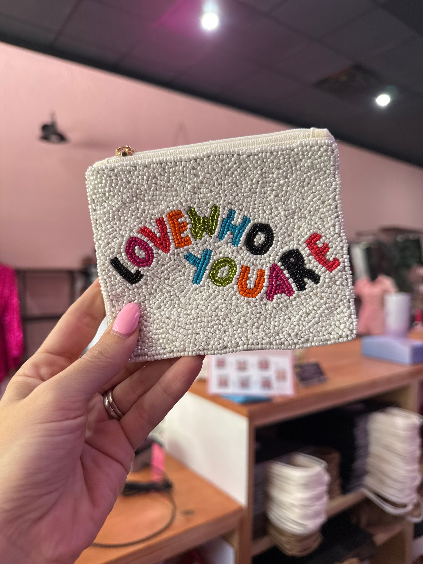 Love Who You Are Beaded Coin Purse