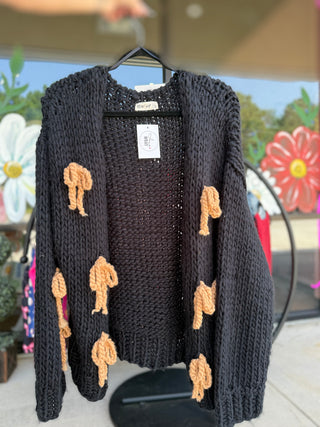 Ribbon Chunky Knit Sweater Cardigan