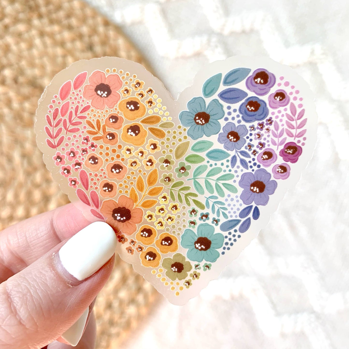 Pride Rainbow Floral Heart Clear Sticker