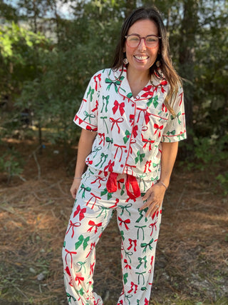 Midnight Bow Christmas Edition Ruffle Pajama Set