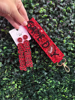Game Day (football/red&black) Sequins Wristlet Keychain