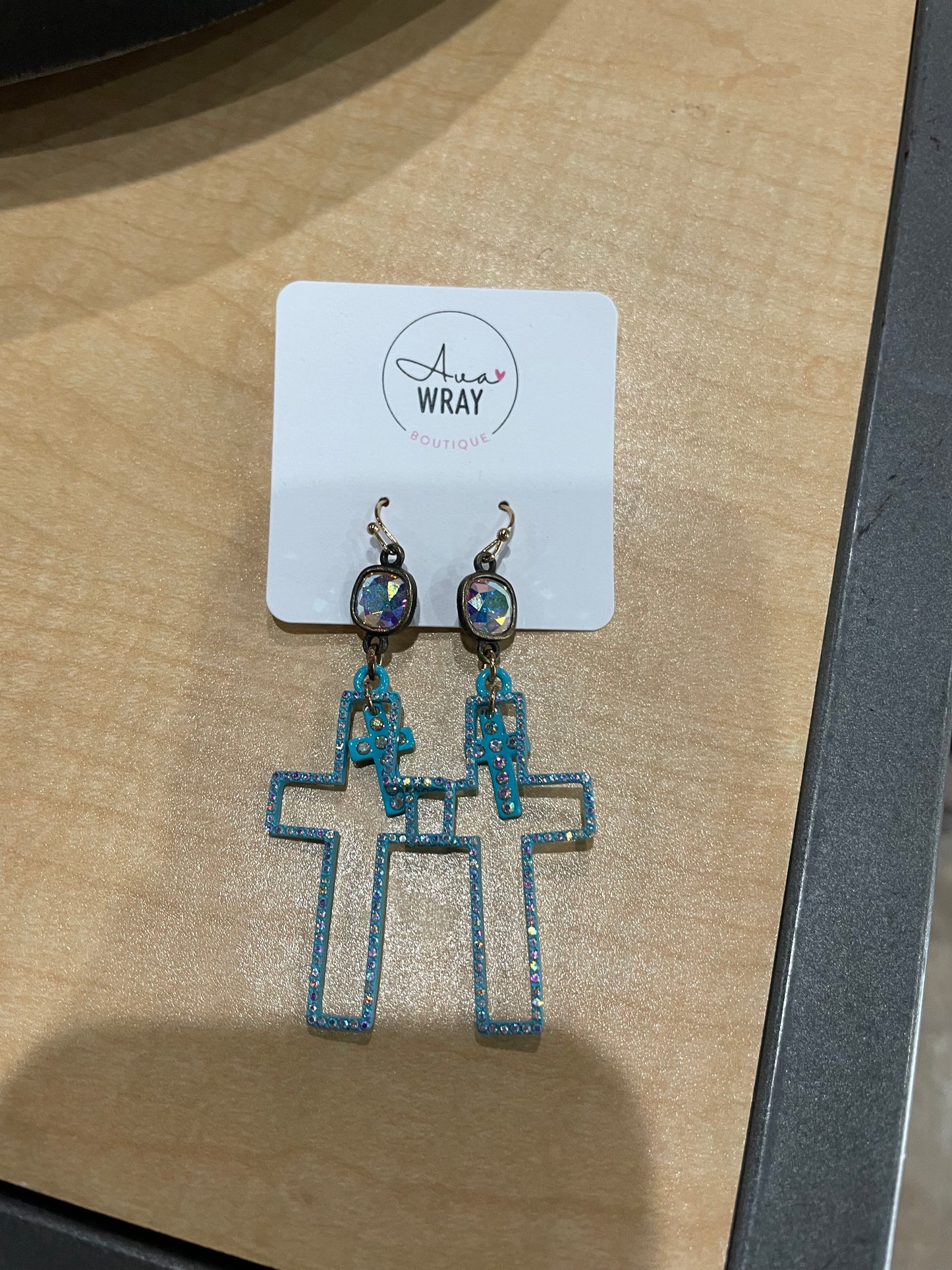 Teal Cross Earrings