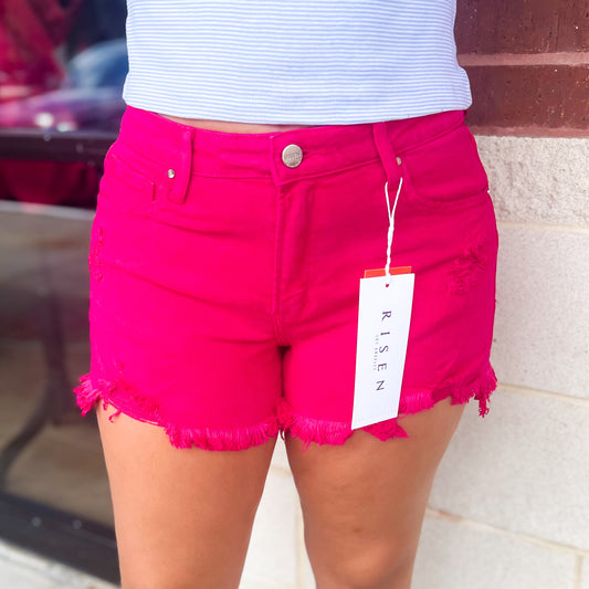 Risen Fuchsia Denim Shorts