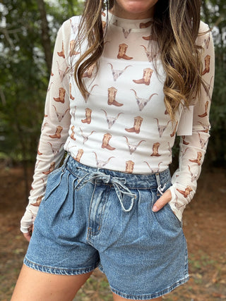 Skull & Boots Mesh Top