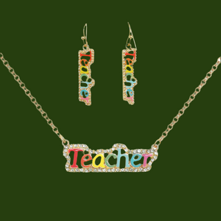 Teacher Multicolor Letter Necklace Earring Set
