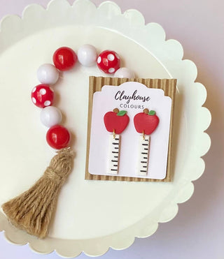 School Earrings: Apple & Ruler