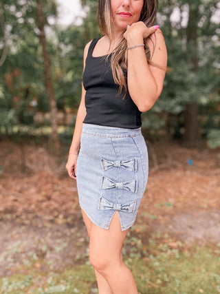 Denim Bow Mini Skirt