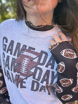 Leopard Football Long Sleeve Mesh Top