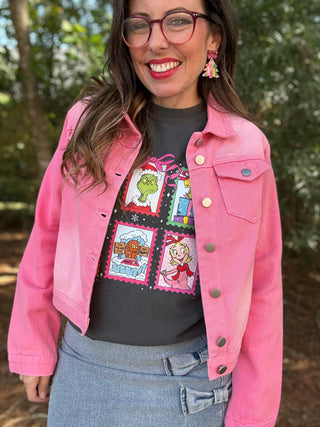 Pink Denim Fringe Jacket