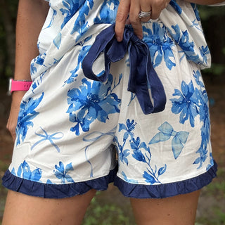 Blue Blossom Ruffle Pajama Set
