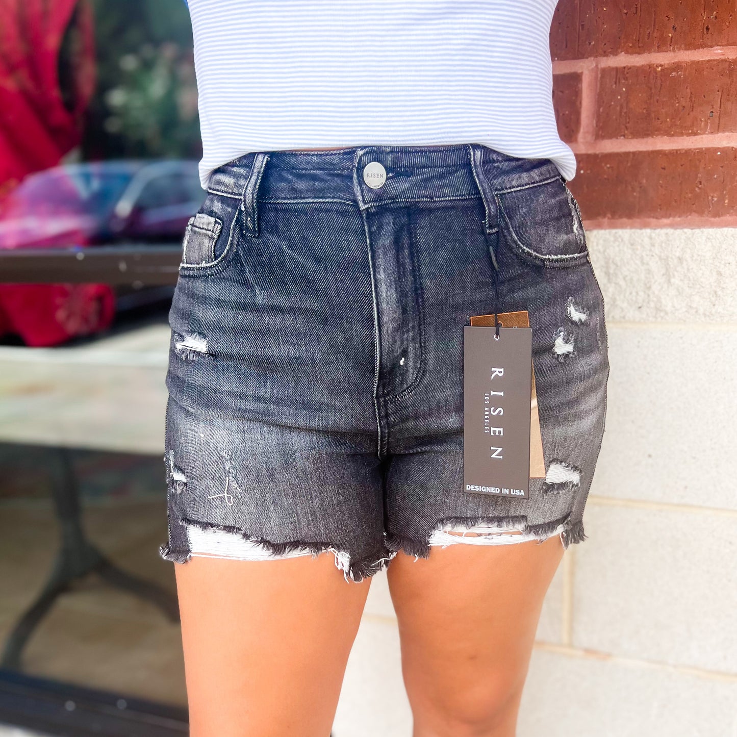 Risen Black Denim Shorts