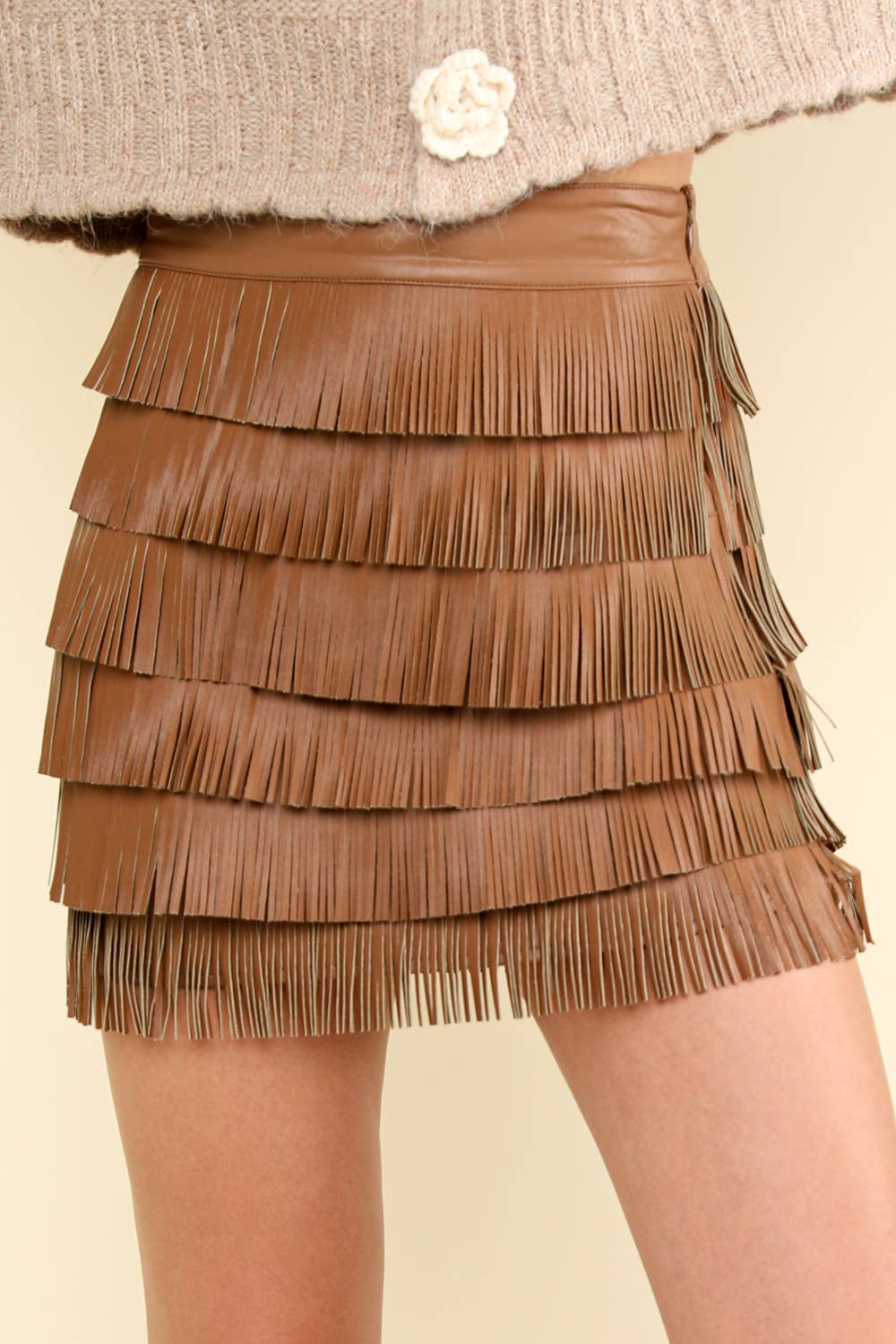 Vegan Leather Fringe Mini Skirt