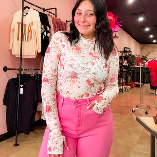 Floral Long Sleeve Mesh Top (2 colors)