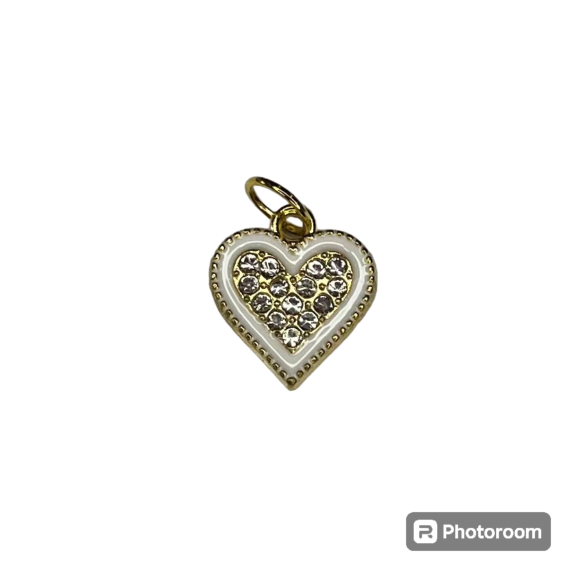 White Bling Heart Charm: Charm Bar