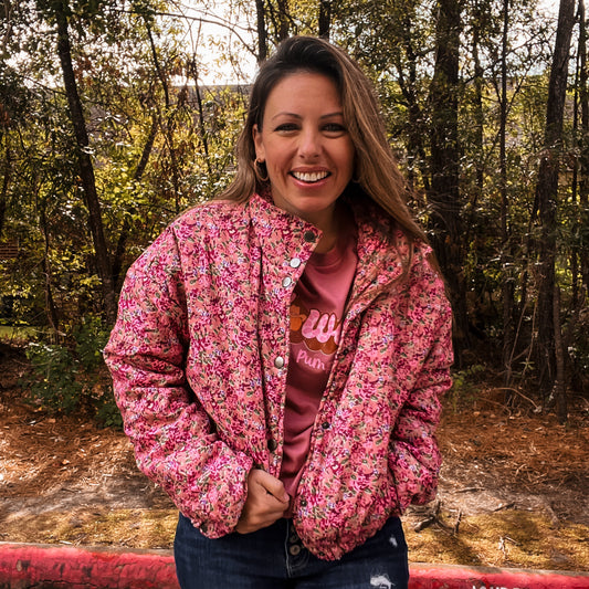 Floral Corduroy Puffer Jacket