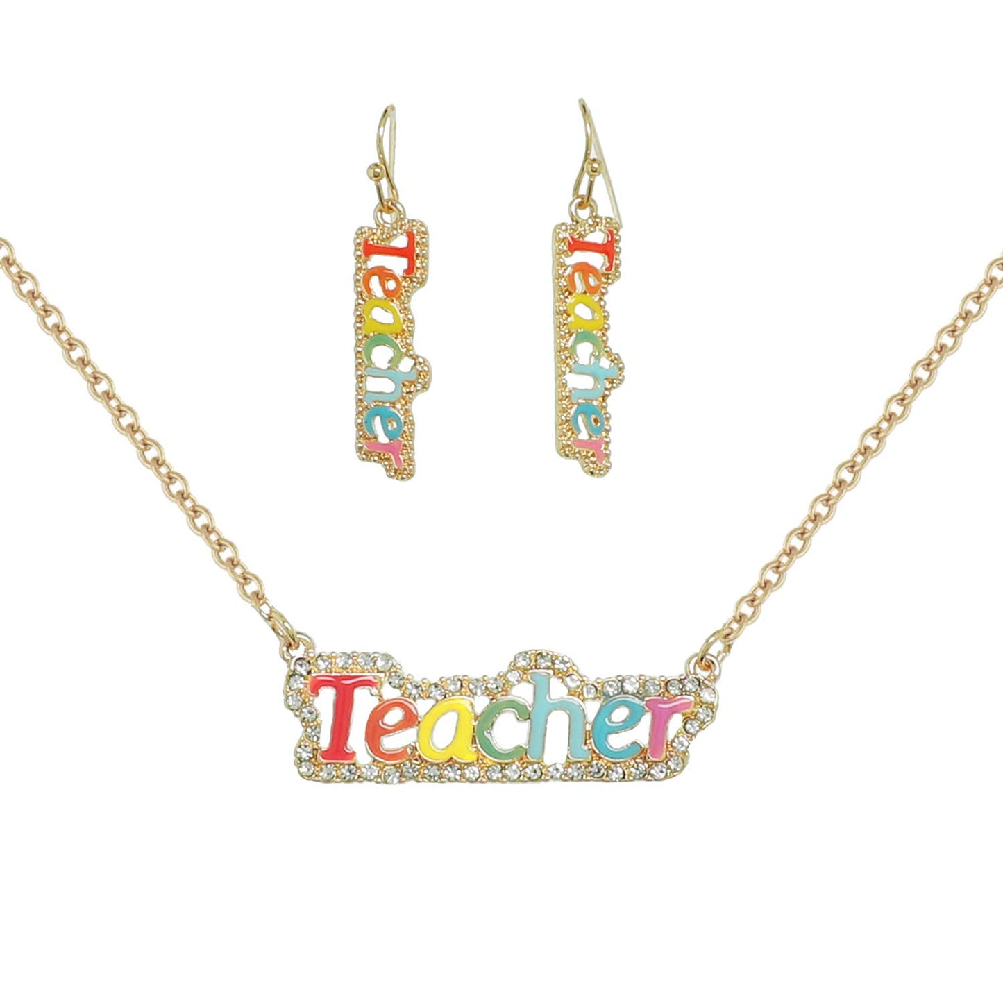 Teacher Multicolor Letter Necklace Earring Set