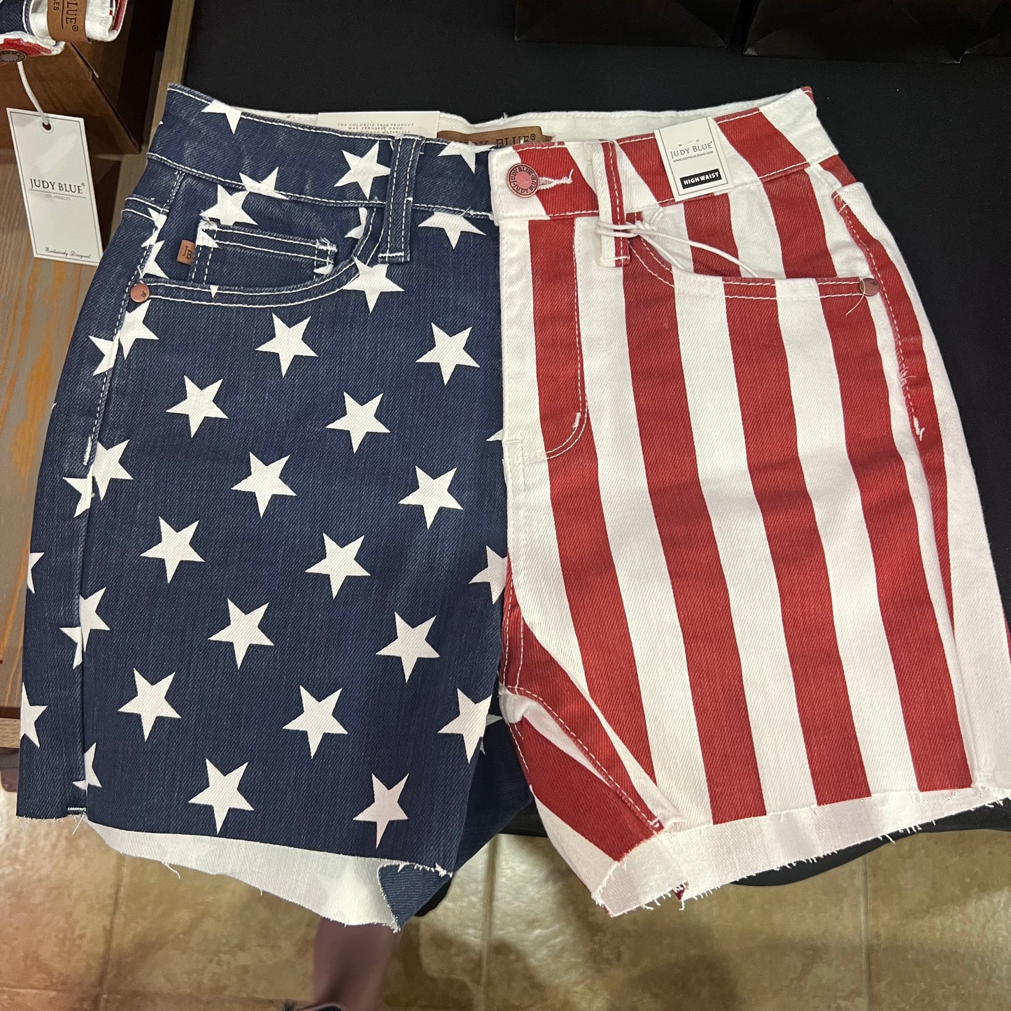 Judy Blue (mid-rise) Flag Denim Shorts