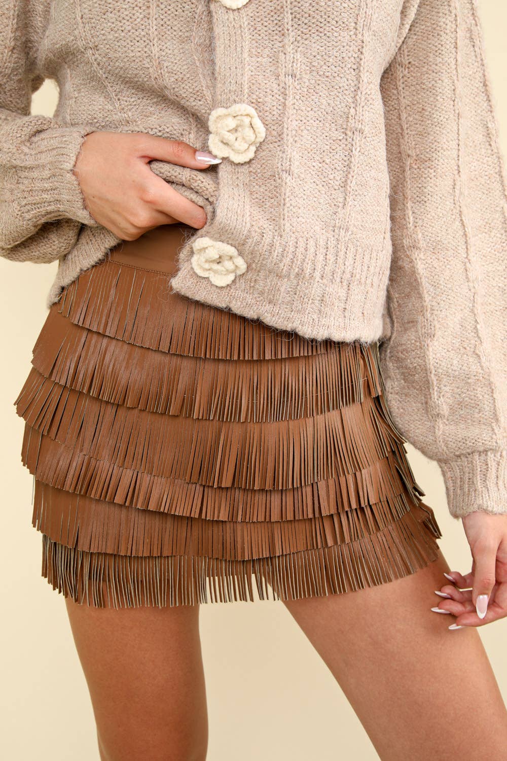 Vegan Leather Fringe Mini Skirt