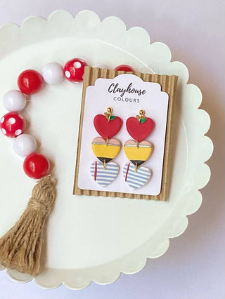 School Earrings: Apple/Pencil/notebook Hearts