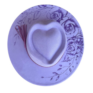 Vegan Suede Laser Etched Heart Crown Flat Brimmed | Lilac