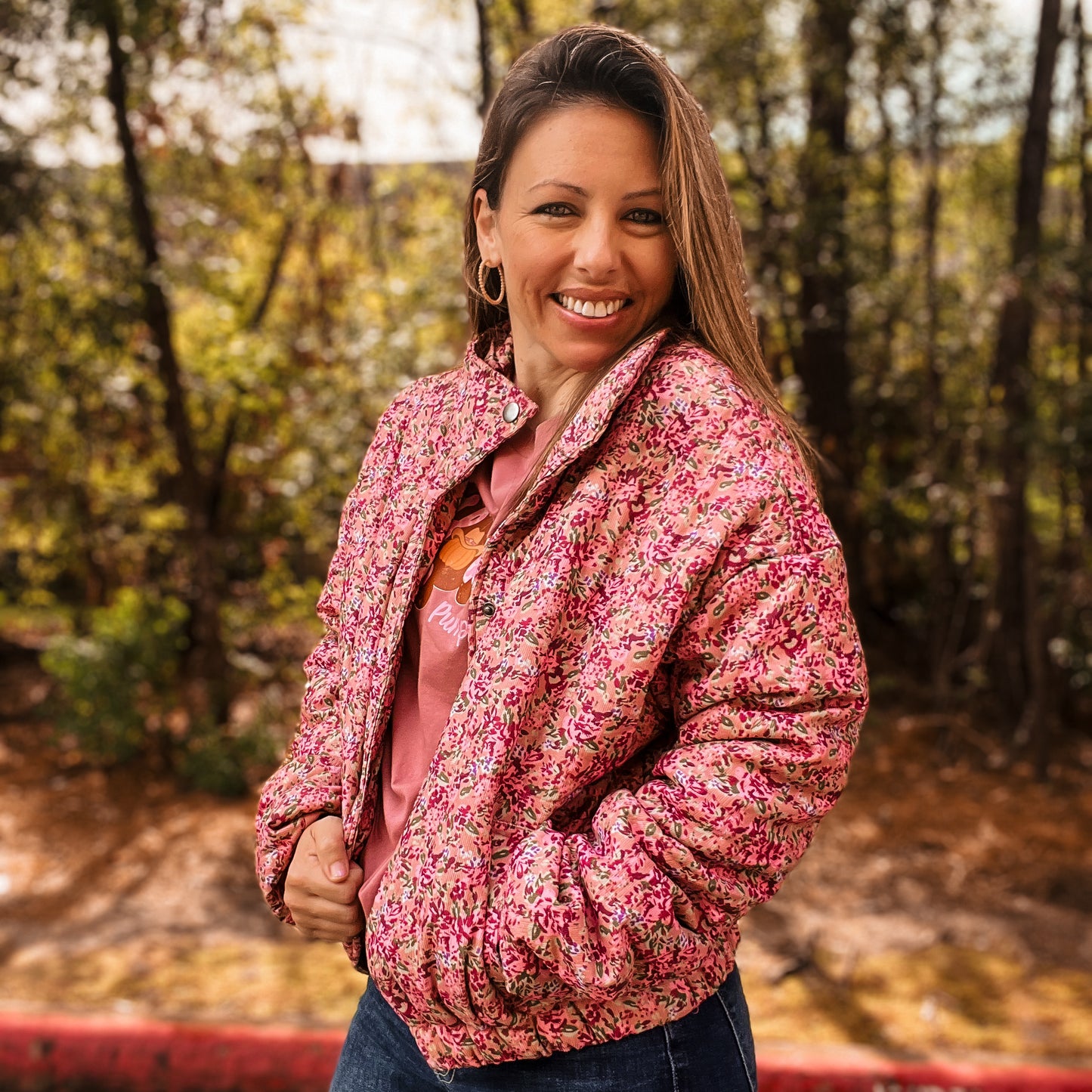 Floral Corduroy Puffer Jacket