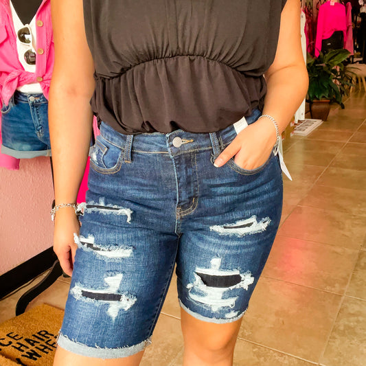 Judy Blue Ripped Bermuda Denim Shorts