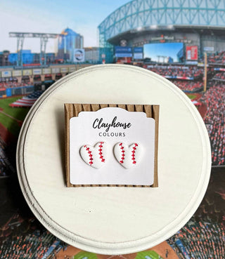 Astros Clay Earrings: Baseball Heart Studs