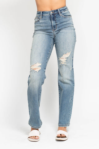 | Bryn | Judy Blue High Waisted Distressed Straight Leg Denim