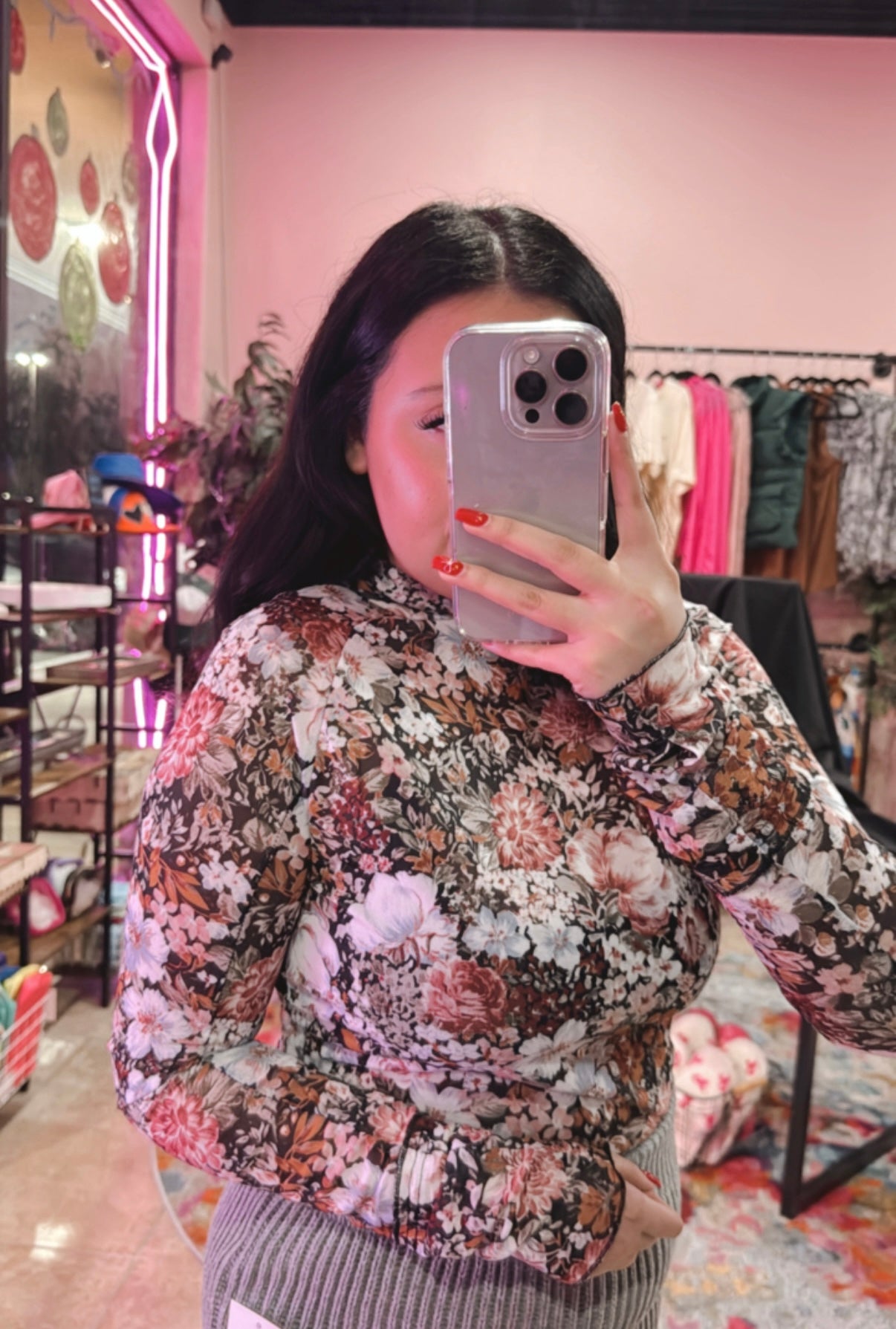 Floral Long Sleeve Mesh Top