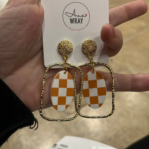 Orange Checkered Earrings