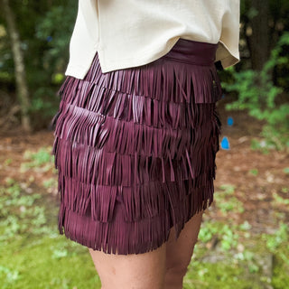 Vegan Leather Fringe Mini Skirt