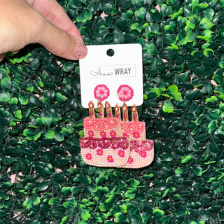 Pink Birthday Cake Beaded Earrings