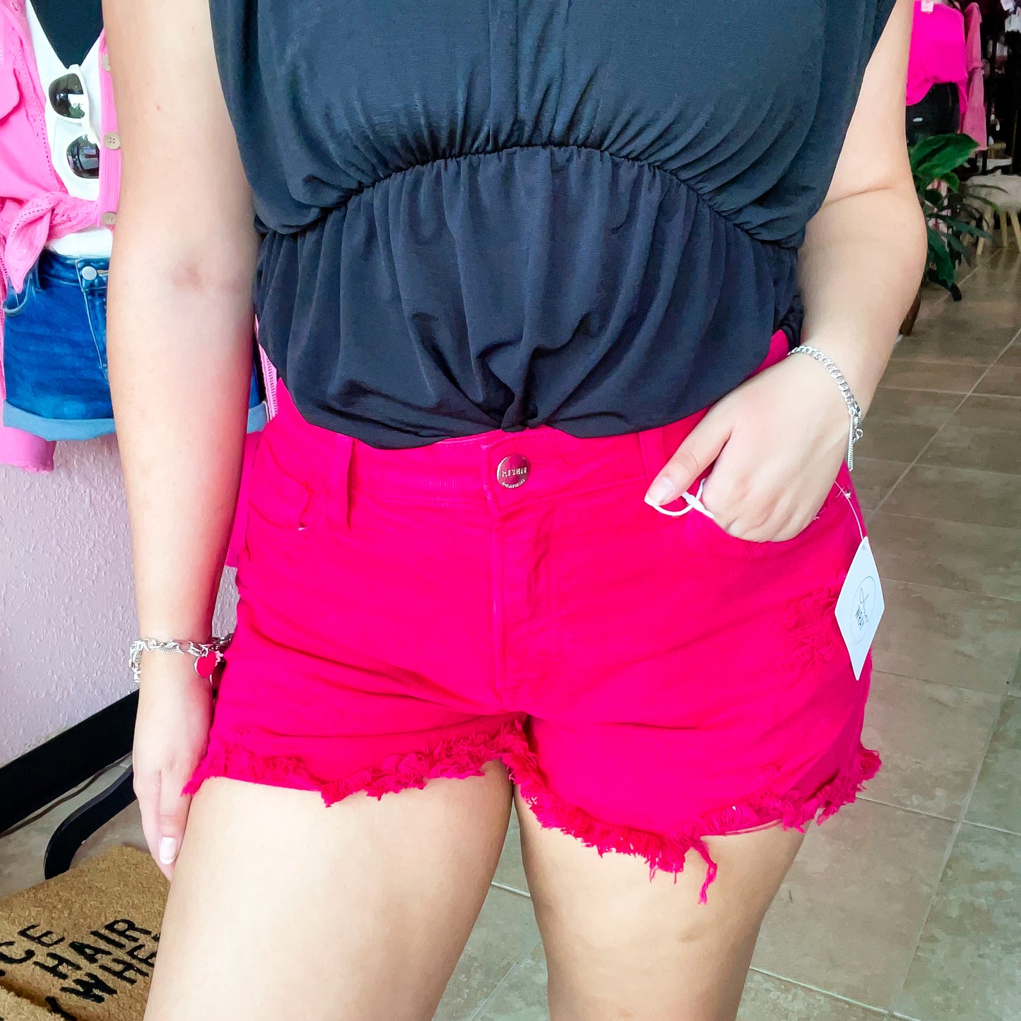 Risen Fuchsia Denim Shorts