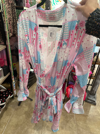 Pink Heirloom Patchwork Ribbed Robe