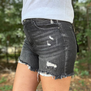 | Billy | Risen High Waisted Distressed Black Denim Shorts