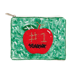 Beaded "#1 Teacher" Apple Coin Pouch