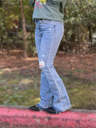 | Remi | Judy Blue Mid Rise Destroy & Released Hem Bootcut Denim