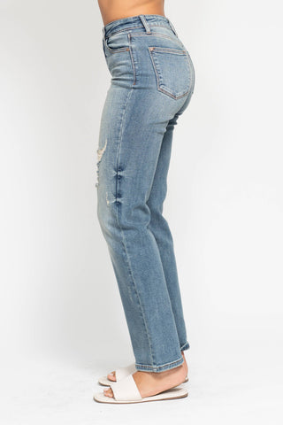 | Bryn | Judy Blue High Waisted Distressed Straight Leg Denim