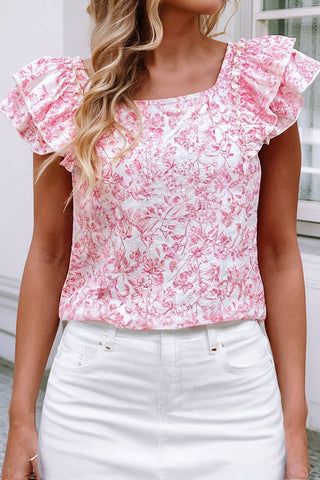 Blushing Garden Ruffle Sleeve Top