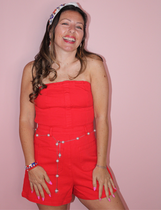 Red Denim Romper