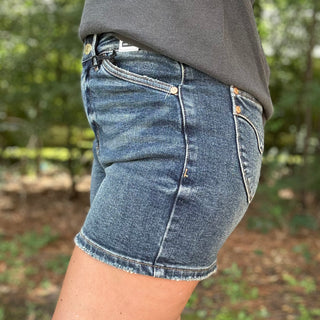 | Mila | Judy Blue High Waisted Medium Wash Denim Shorts