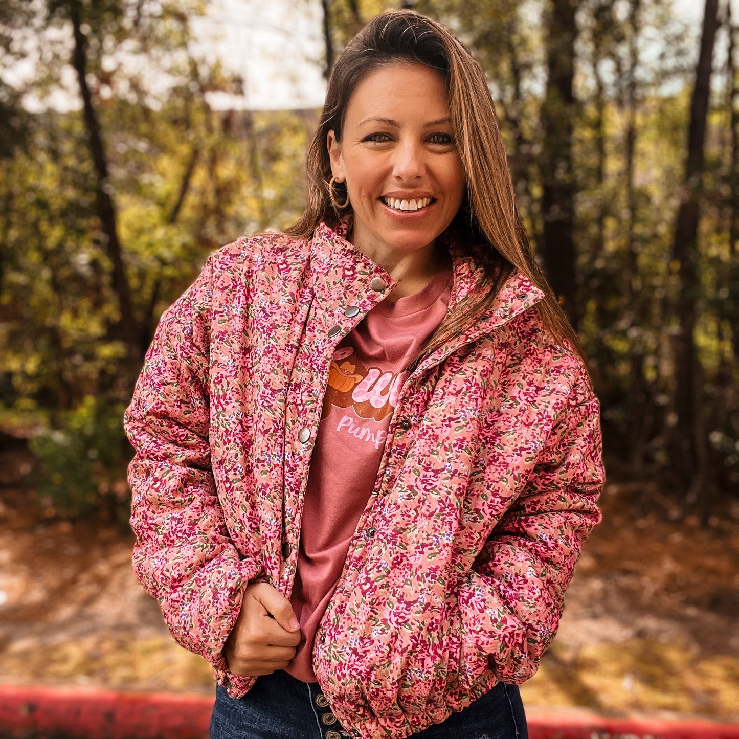 Floral Corduroy Puffer Jacket