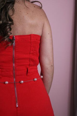 Red Denim Romper