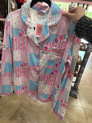 Pink Heirloom Patchwork Ruffle Pajama Set