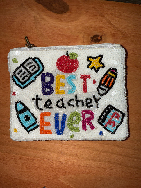Best Teacher Ever Sequin Coin Purse