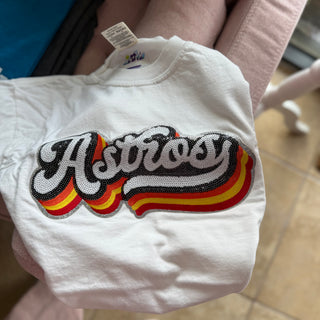 Houston ‘Stros Vintage Sequin Graphic Tee – Retro Astros Baseball Shirt {graphic tee}