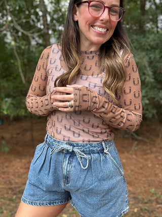 Black Horseshoe Mesh Top